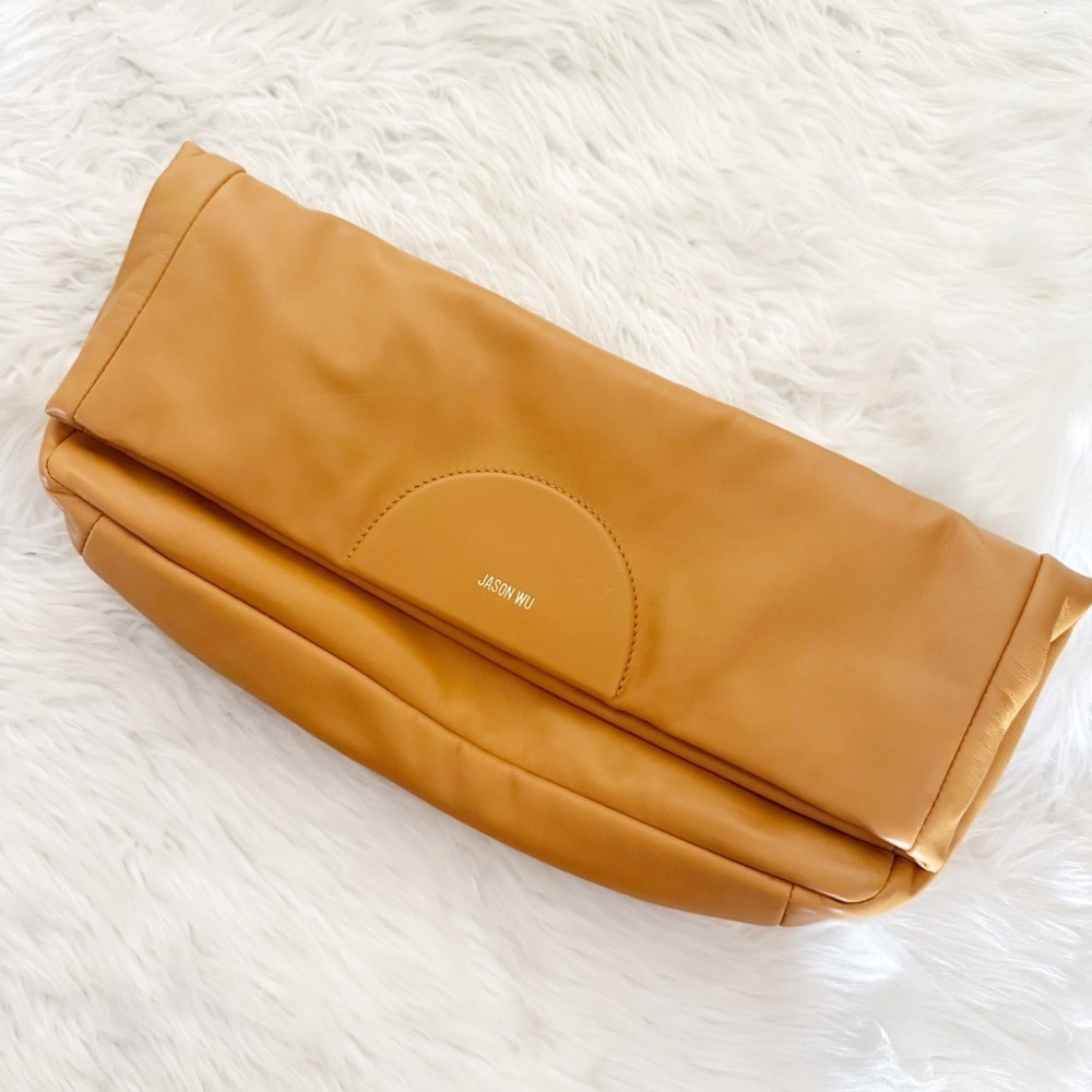 Jason Wu Duvet Large Leather Foldover Clutch Tan EUC